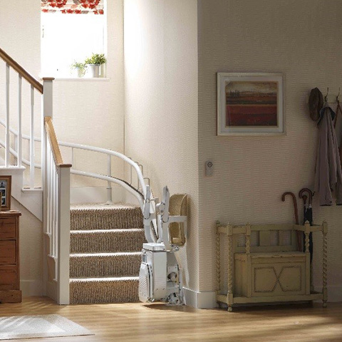 Curved stair lift in home