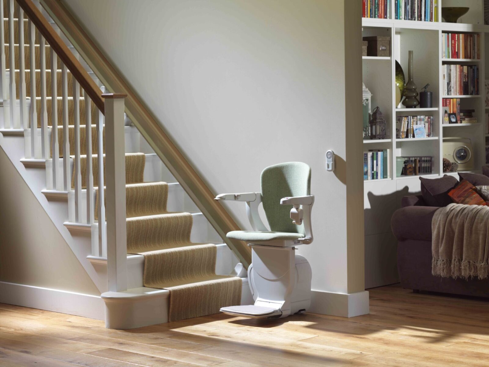 Straight Stair Lift at bottom of stairs - How Much Does a Stair Lift Cost?