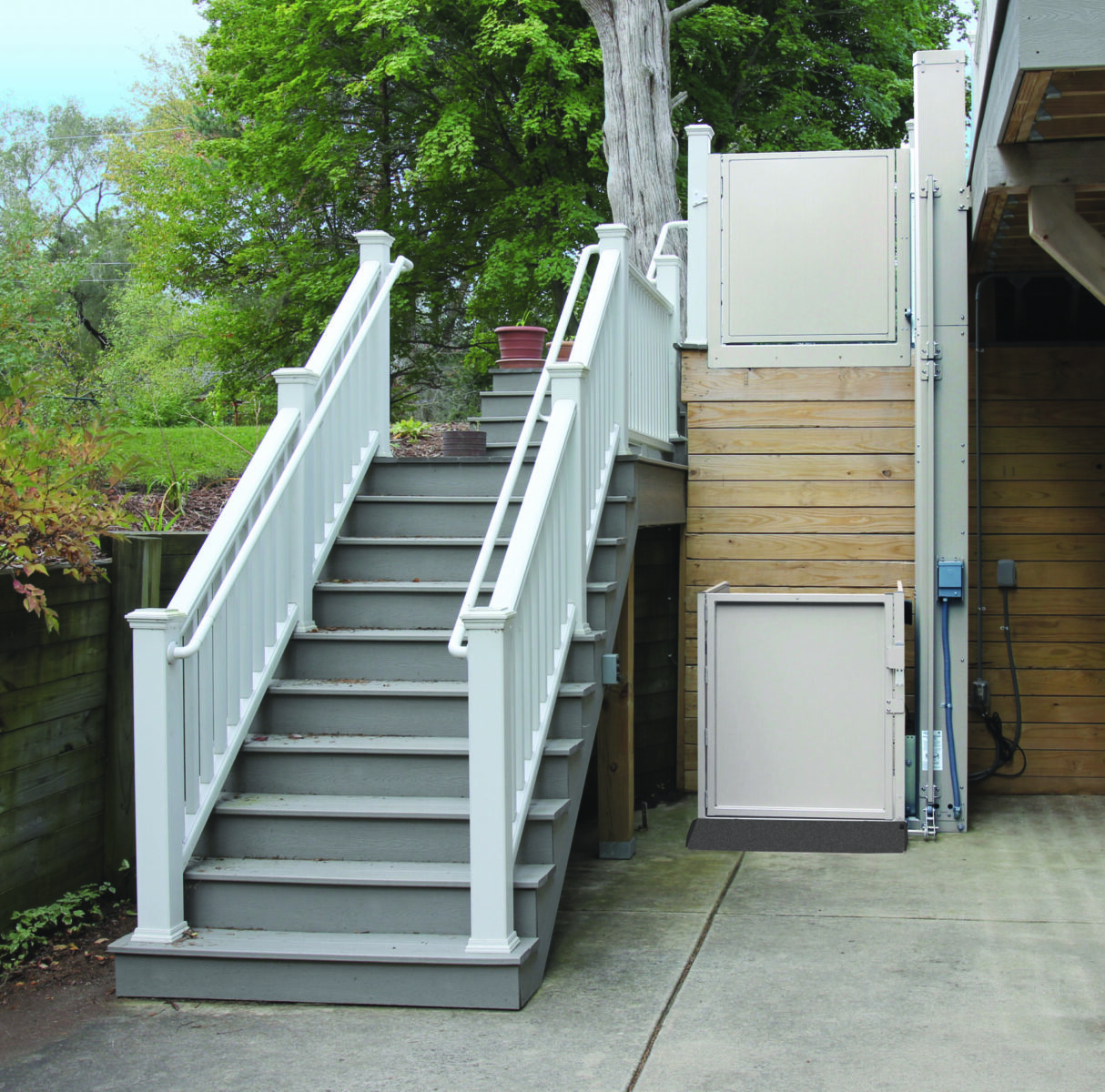 Wheelchair lift installed outdoors